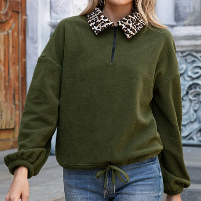 Wendeline - Elegant Fleece Jumper with Faux Leopard Fur Collar
