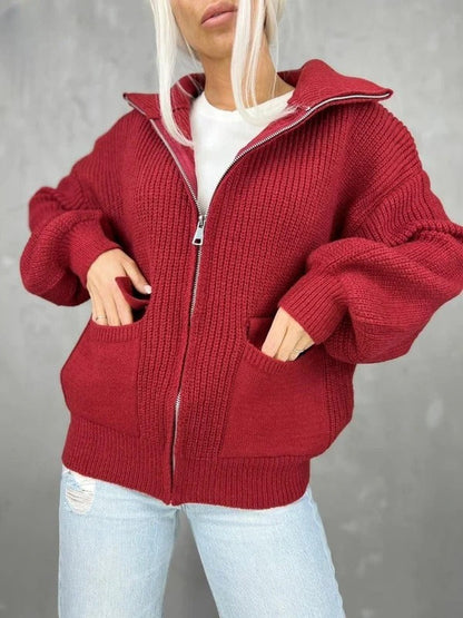 Romelia - Loose knitted warm zipper cardigan