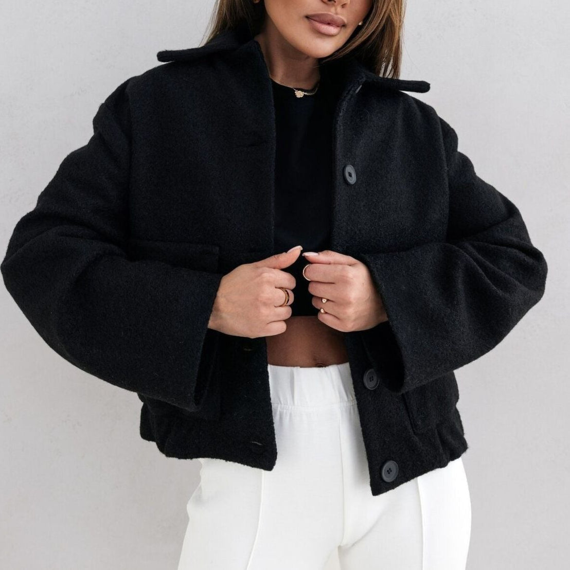 Evelynn - Stylish oversize button warm jacket