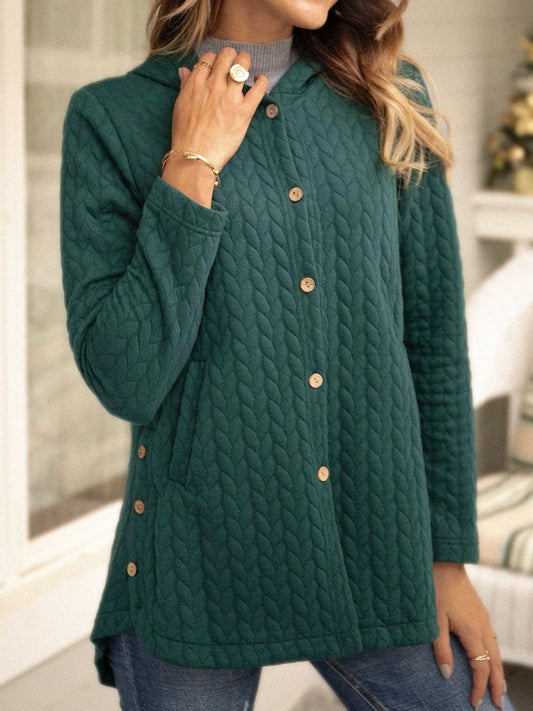 Yazmine - Casual and Versatile Knitted Hooded Cardigan with Buttons