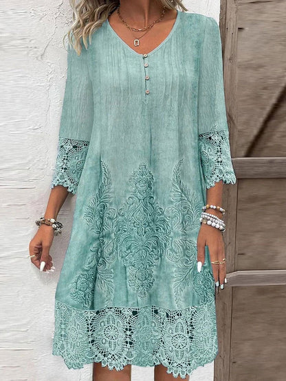 Hazelya - Elegant ethnic lace mini dress with half sleeves