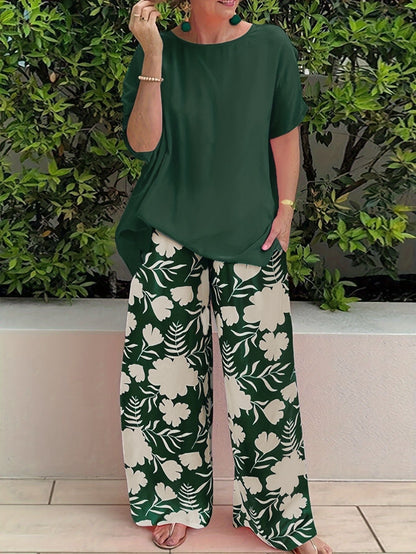 Jennifer - Casual loose blouse and floral trousers set