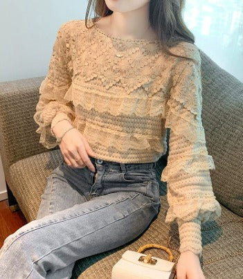 Yanella - Elegant stylish long-sleeve lace blouse