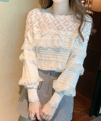 Yanella - Elegant stylish long-sleeve lace blouse