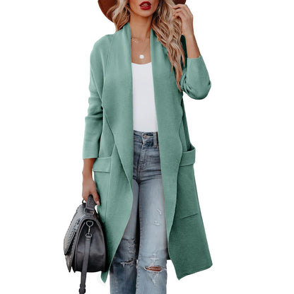 Aminah - Elegant classic notched lapel open front long cardigan