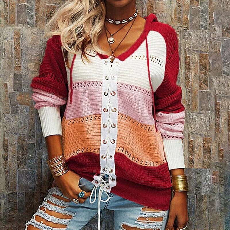 Laramie - Cozy stripe tie front warm sweater