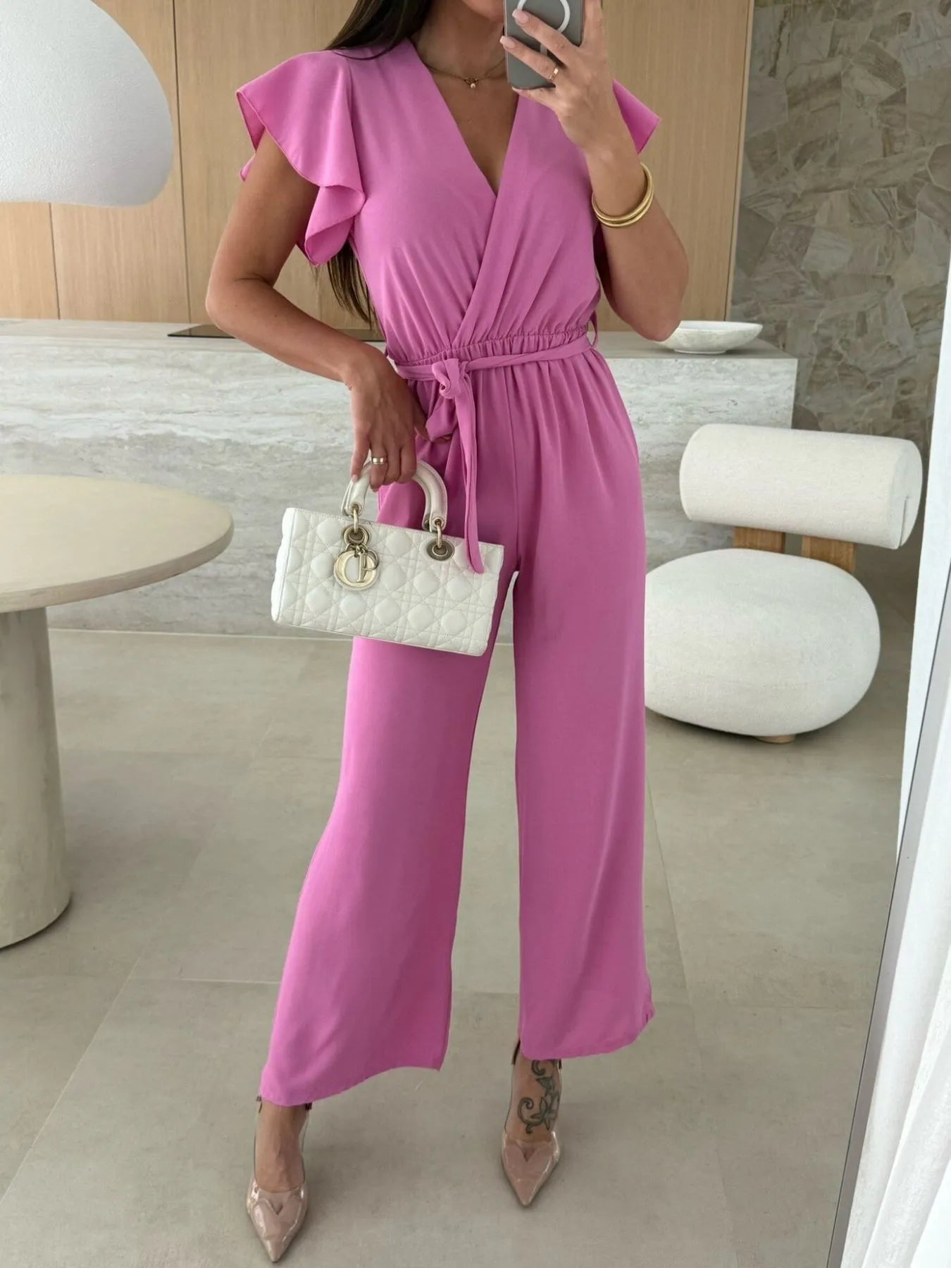 Wesslyn - Elegant ruffle V-neck jumpsuit