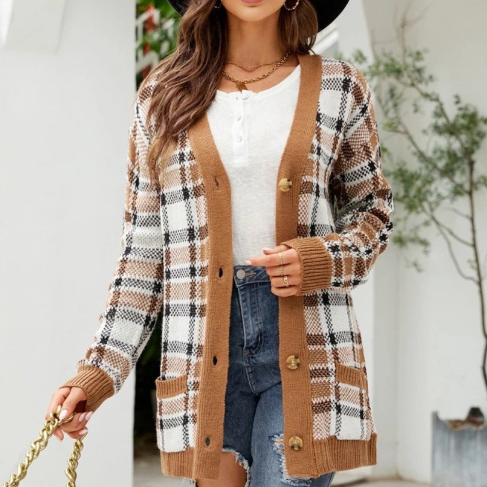 Sheily - Stylish patterned button-up long cardigan