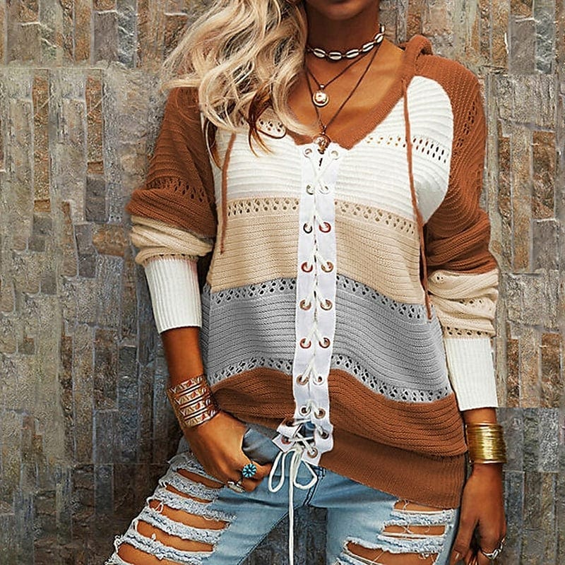 Laramie - Cozy stripe tie front warm sweater