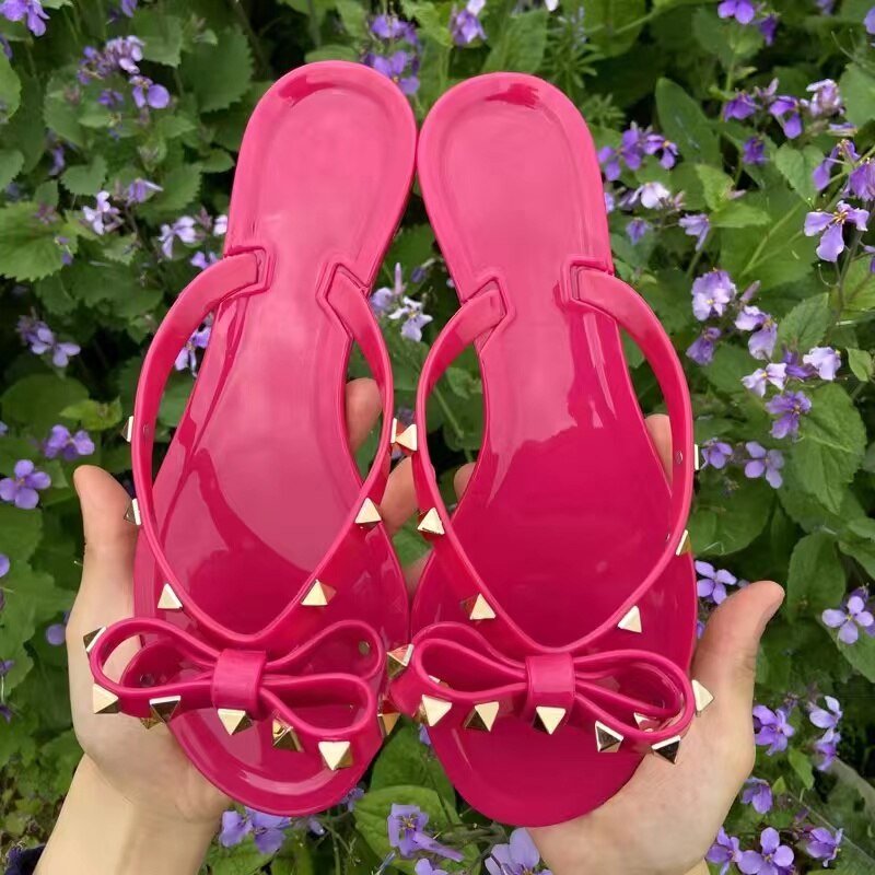 Evelyn's Chic Studded Bow Flip-Flops | Trendy Casual Sandals with Rivets and Comfort | Stylish, Durable, Easy Care