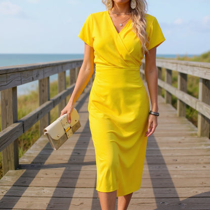 Women's Elegant Wrap Party Dress | Midi