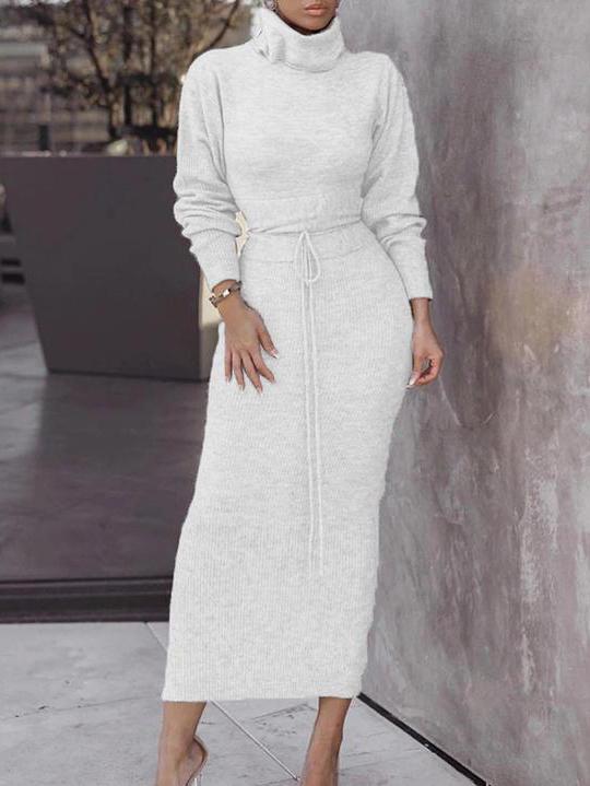 Lilyann - Elegant bodycon turtleneck sweater and long skirt set
