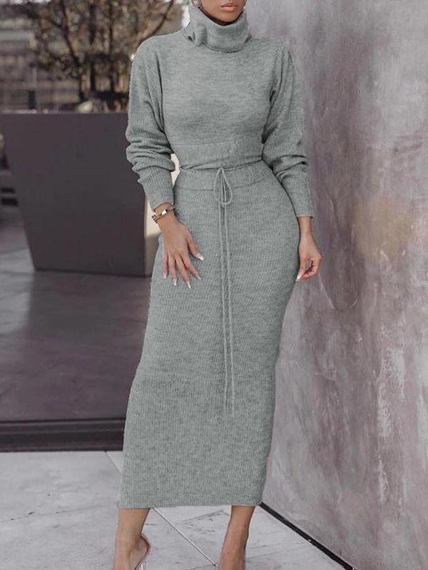 Lilyann - Elegant bodycon turtleneck sweater and long skirt set